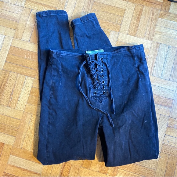 Free People Black Washed Lace-Up High Waisted Jean - Picture 4 of 4